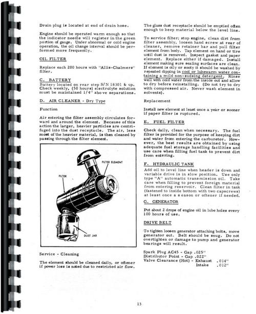 Operators Manual for Allis Chalmers E Combine Sample Page From Manual