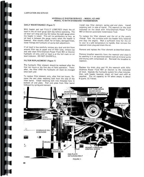 Operators Manual for Allis Chalmers F2 Combine Sample Page From Manual