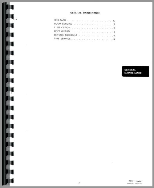 Operators Manual for Bobcat 371 Skid Steer Loader Sample Page From Manual