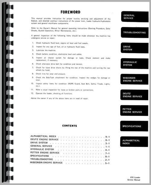 Service Manual for Bobcat 600D Skid Steer Loader Sample Page From Manual