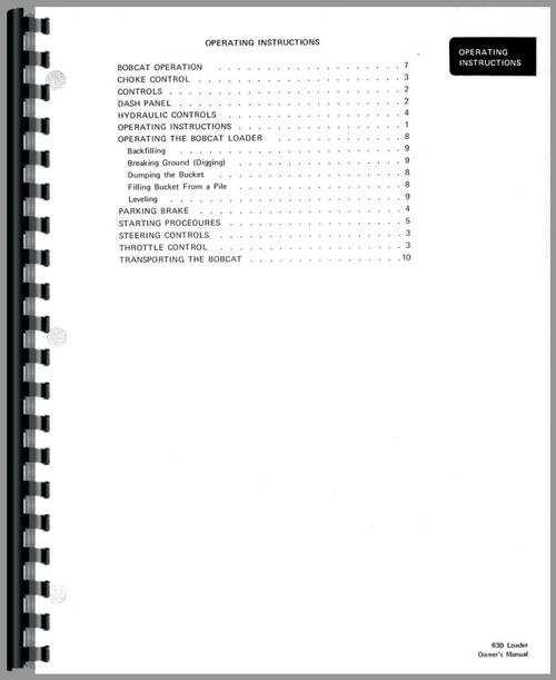 Operators Manual for Bobcat 630 Skid Steer Loader Sample Page From Manual