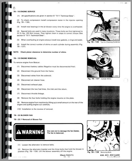 Service Manual for Bobcat 631 Skid Steer Deutz Engine Sample Page From Manual