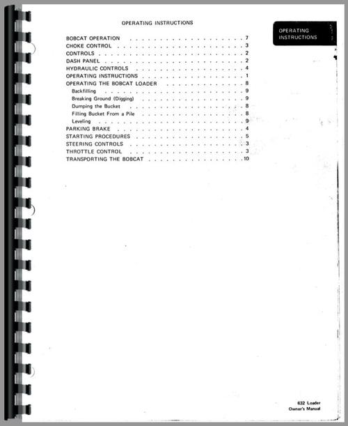 Operators Manual for Bobcat 632 Skid Steer Loader Sample Page From Manual