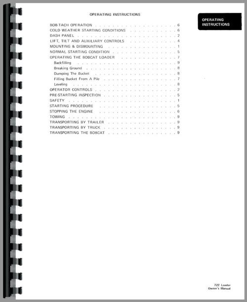 Operators Manual for Bobcat 722 Skid Steer Loader Sample Page From Manual