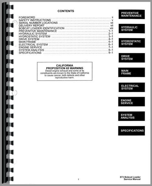 Service Manual for Bobcat 873 Skid Steer Loader Sample Page From Manual