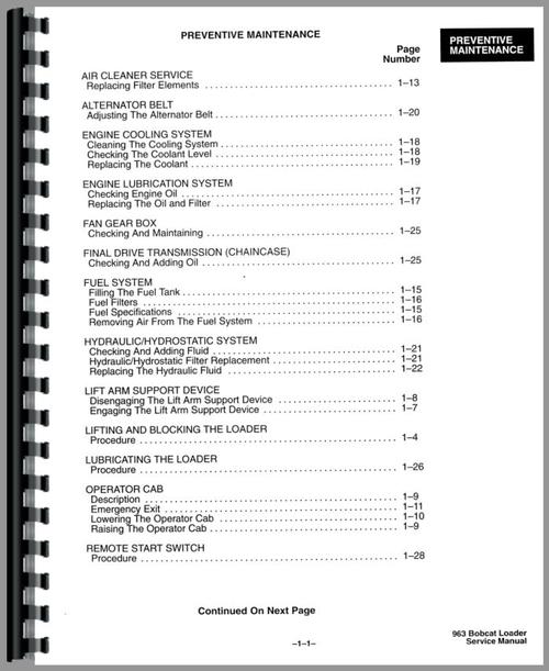 Service Manual for Bobcat 963 Skid Steer Loader Sample Page From Manual