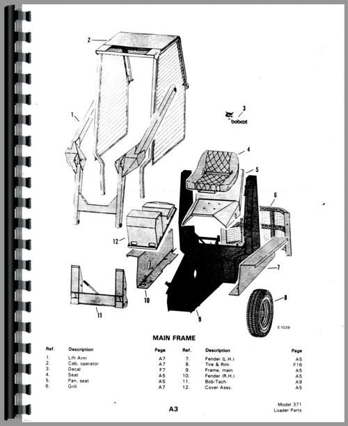 Parts Manual for Bobcat M-371 Skid Steer Loader Sample Page From Manual