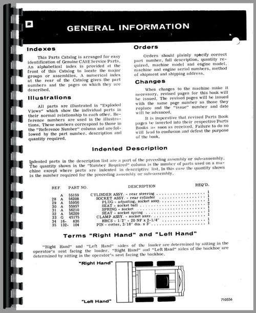 Parts Manual for Case 1500 Uniloader Sample Page From Manual