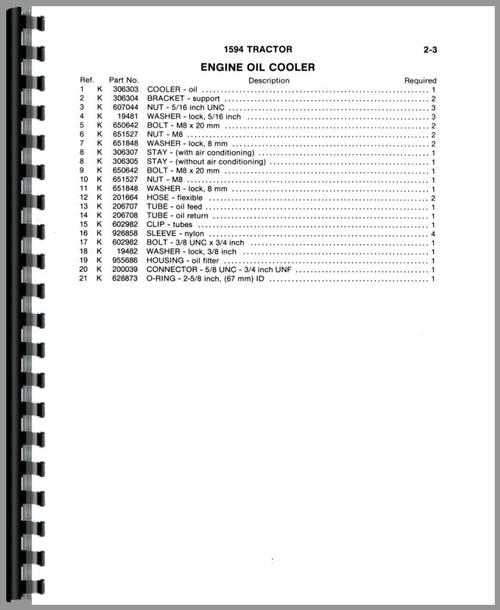Parts Manual for Case 1594 Tractor Sample Page From Manual