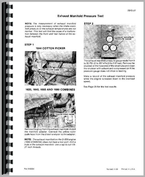 Service Manual for Case 1620 Combine Sample Page From Manual