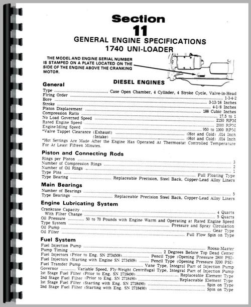 Service Manual for Case 1740 Uniloader Sample Page From Manual