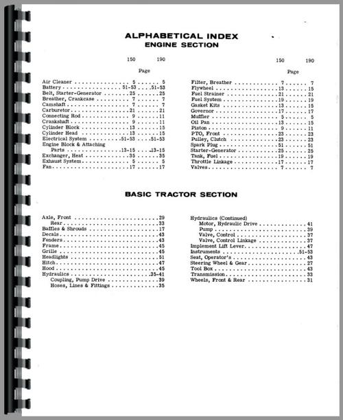 Parts Manual for Case 190 Lawn & Garden Tractor Sample Page From Manual