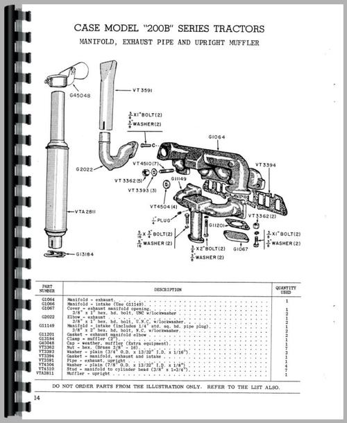 Parts Manual for Case 200B Tractor Sample Page From Manual