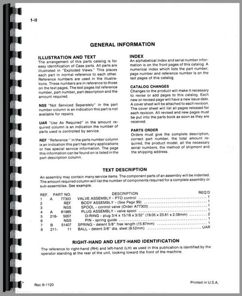 Parts Manual for Case 2090 Tractor Sample Page From Manual