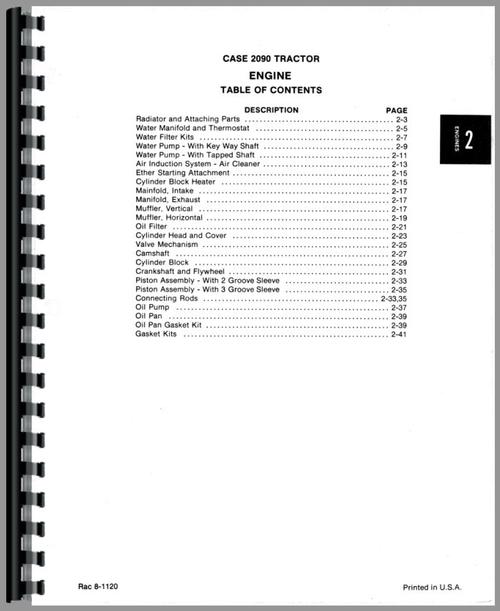 Parts Manual for Case 2090 Tractor Sample Page From Manual