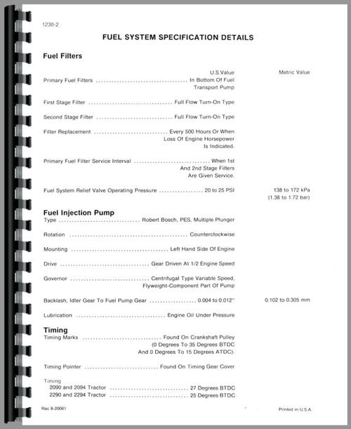 Service Manual for Case 2094 Tractor Sample Page From Manual
