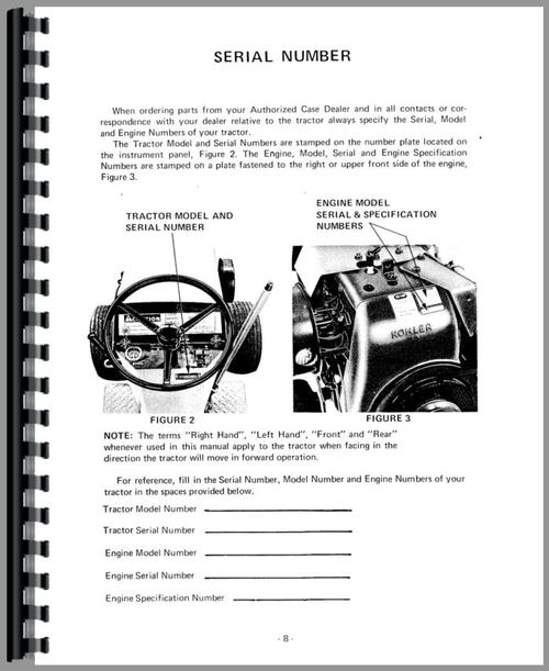 Operators Manual for Case 210 Lawn & Garden Tractor Sample Page From Manual