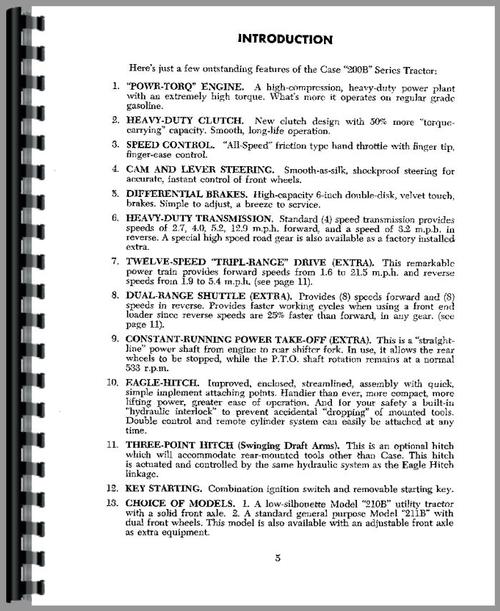Operators Manual for Case 210B Tractor Sample Page From Manual