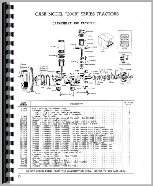 Parts Manual for Case 210B Tractor Sample Page From Manual