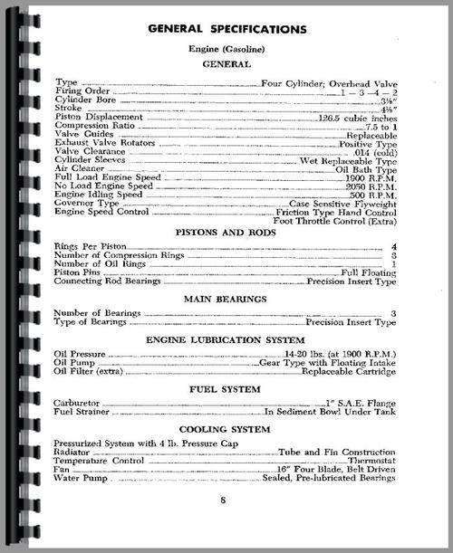 Operators Manual for Case 211B Tractor Sample Page From Manual