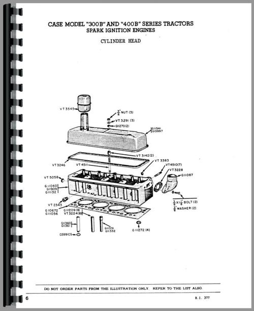Parts Manual for Case 300B Tractor Sample Page From Manual