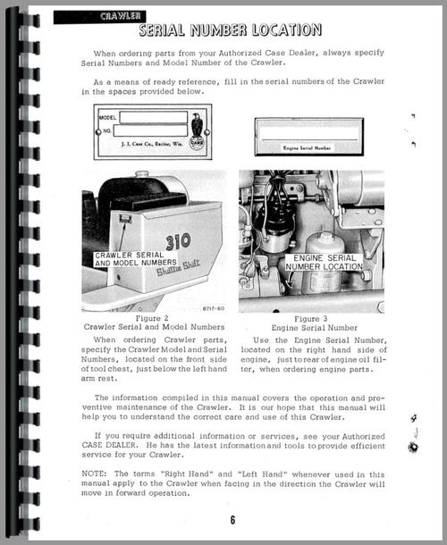 Operators Manual for Case 310 Crawler Sample Page From Manual