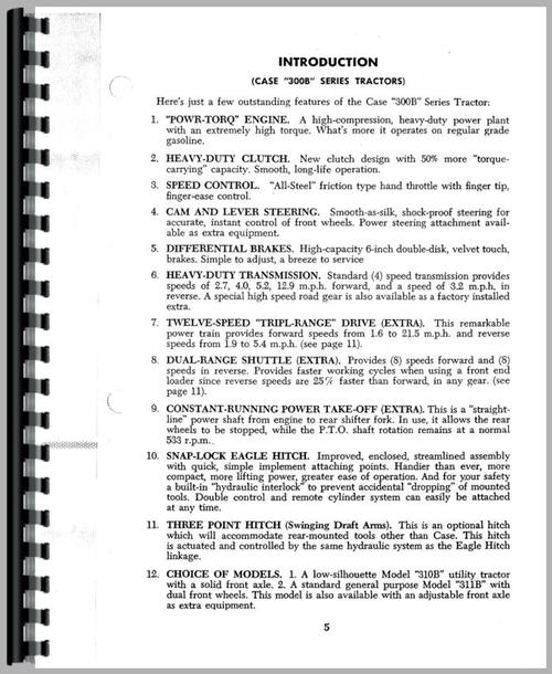 Operators Manual for Case 311B Tractor Sample Page From Manual
