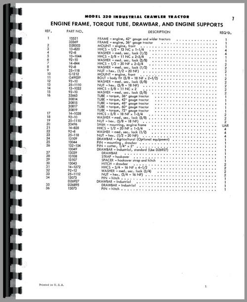 Parts Manual for Case 320 Crawler Sample Page From Manual