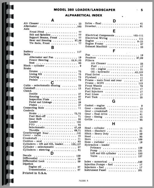 Parts Manual for Case 380 Industrial Tractor Sample Page From Manual