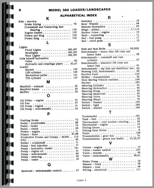 Parts Manual for Case 380 Industrial Tractor Sample Page From Manual