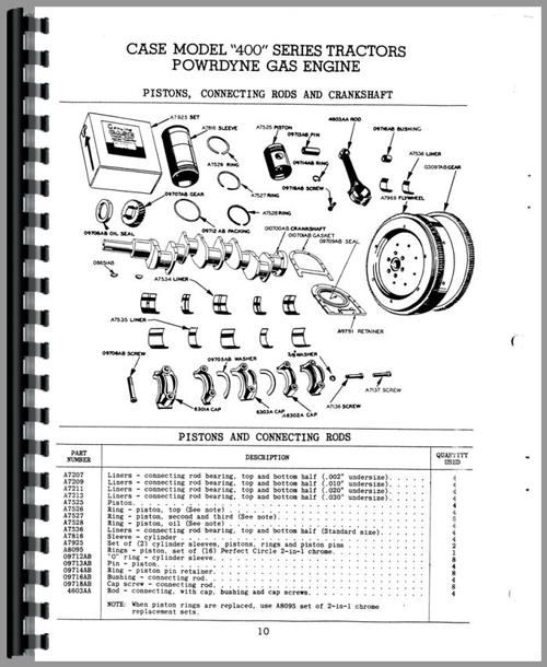 Parts Manual for Case 400 Tractor Sample Page From Manual
