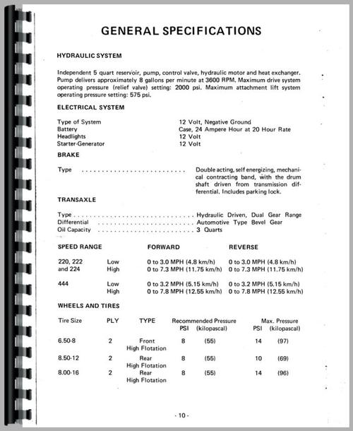 Operators Manual for Case 444 Lawn & Garden Tractor Sample Page From Manual