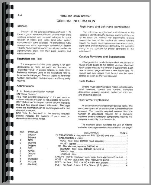 Parts Manual for Case 450C Crawler Sample Page From Manual
