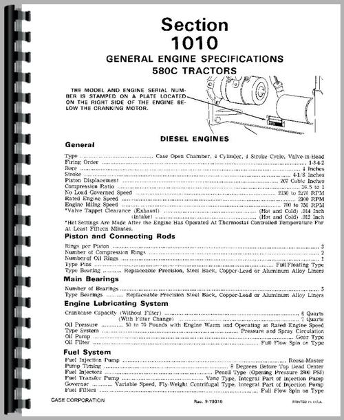 Service Manual for Case 580C Tractor Loader Backhoe Sample Page From Manual