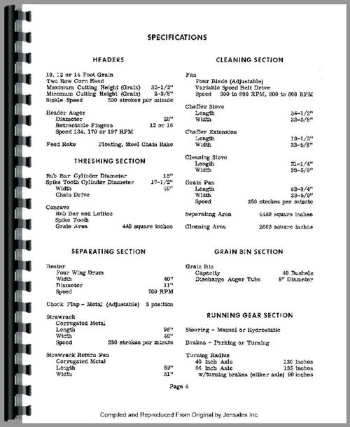 Operators Manual for Case 600 Combine Sample Page From Manual
