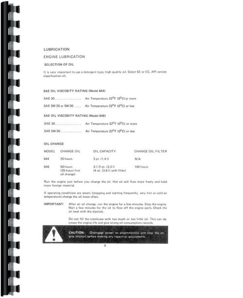 Operators Manual for Case 644 Lawn & Garden Tractor Sample Page From Manual