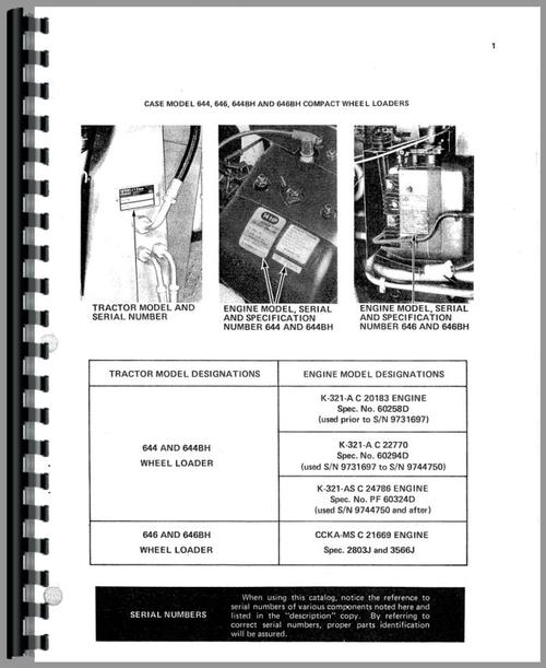 Parts Manual for Case 644BH Lawn & Garden Tractor Sample Page From Manual