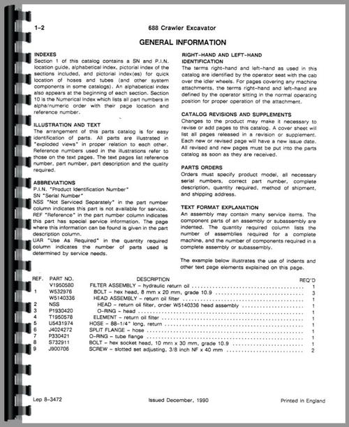Parts Manual for Case 688 Excavator Sample Page From Manual