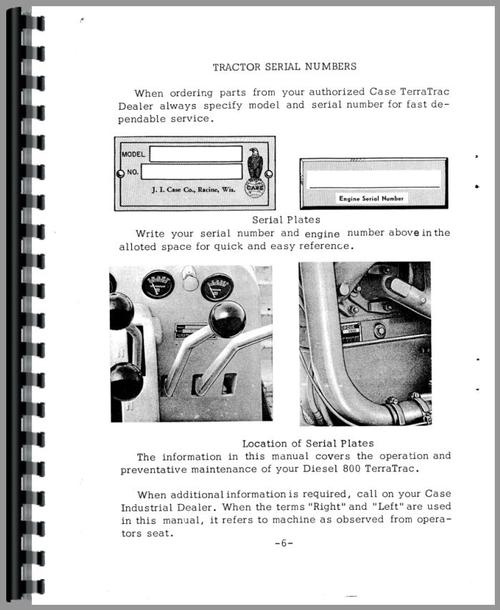 Operators Manual for Case 800 Crawler Sample Page From Manual