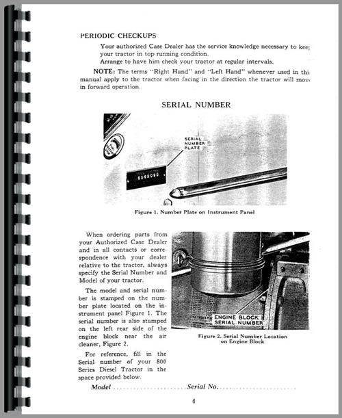 Operators Manual for Case 800 Tractor Sample Page From Manual