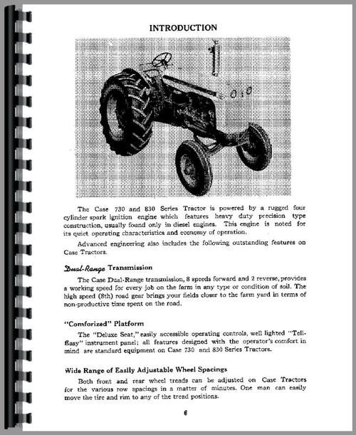 Operators Manual for Case 830 Tractor Sample Page From Manual