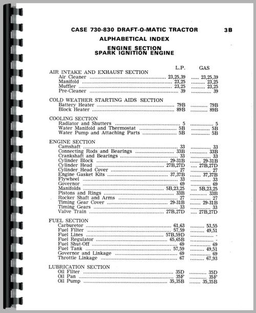 Parts Manual for Case 833 Tractor Sample Page From Manual
