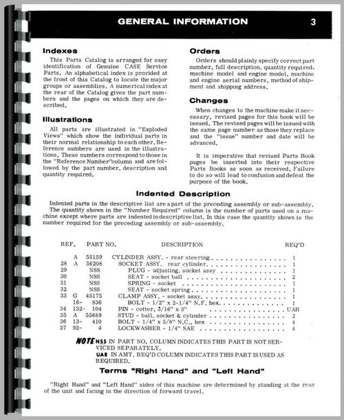 Parts Manual for Case 843 Tractor Sample Page From Manual