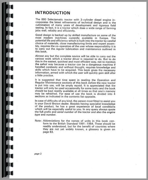 Operators Manual for Case 880 Tractor Sample Page From Manual