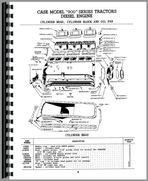 Parts Manual for Case 900 Tractor Sample Page From Manual