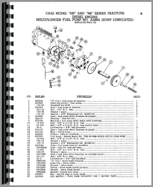 Parts Manual for Case 930 Tractor Sample Page From Manual