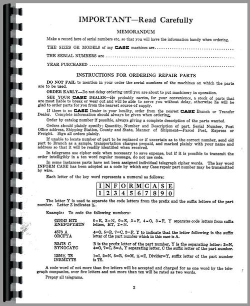 Parts Manual for Case C Tractor Sample Page From Manual