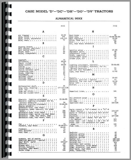 Parts Manual for Case D Tractor Sample Page From Manual