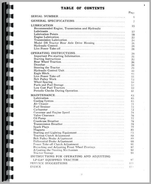 Operators Manual for Case DC3 Tractor Sample Page From Manual