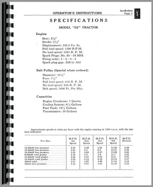 Operators Manual for Case DI Tractor Sample Page From Manual